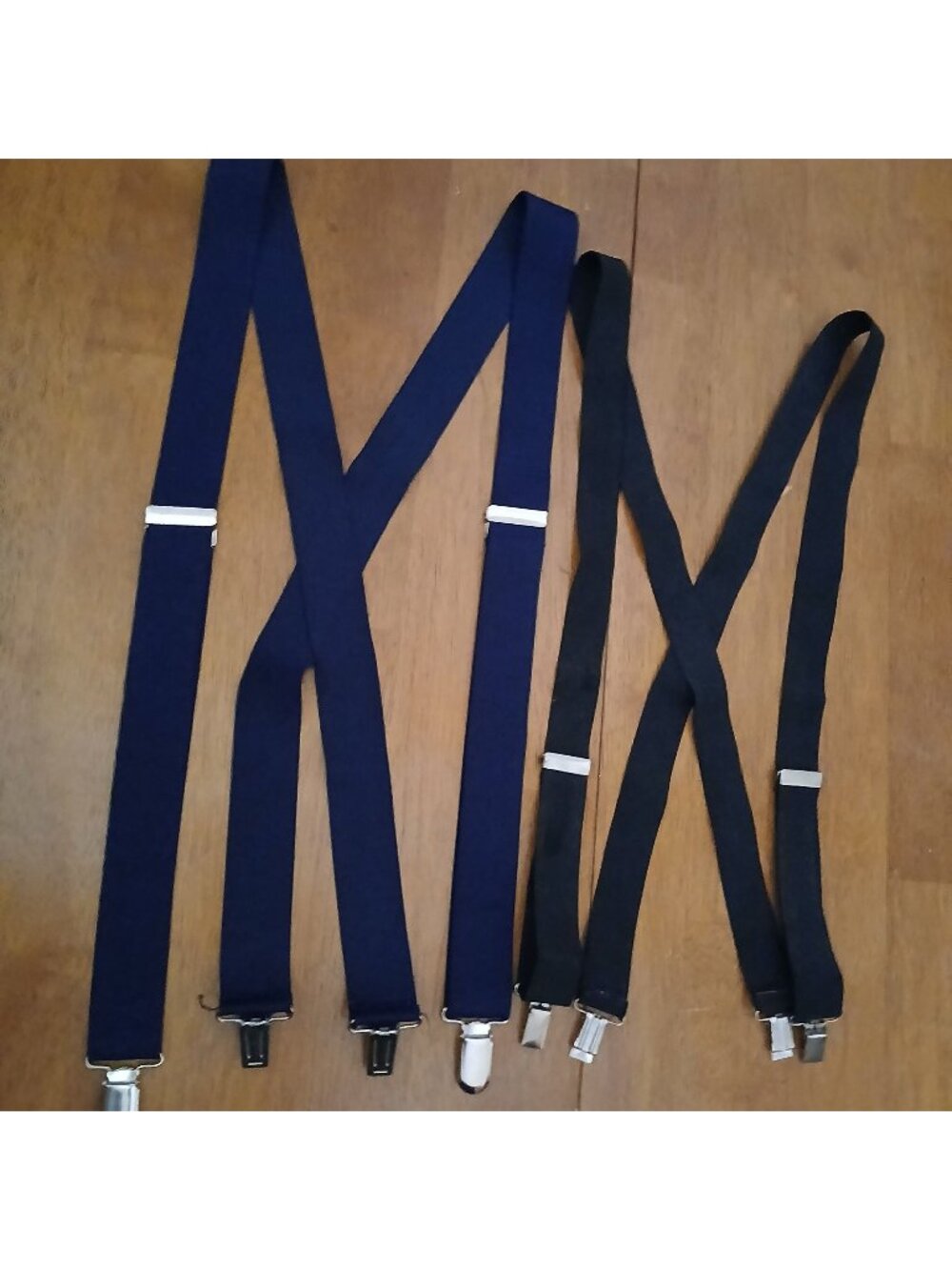 2 Adjustable Elastic Suspenders Navy & Black W/Metal Clips Unisex #I-8